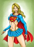  blonde blue_eyes cape costume dc_comics midriff miniskirt navel ripped super_heroine supergirl 