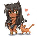  animal black_hair caribbean_blue cat cat_tail catplus chibi dark_skin furry green_eyes kemonomimi kimi long_hair nekomimi nekonny smile tail 