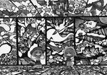  anchor bishamonten's_pagoda chibi flower glass greyscale imperishable_night komeiji_koishi komeiji_satori leaf monochrome mountain_of_faith multiple_girls nib_pen_(medium) perfect_cherry_blossom phantasmagoria_of_flower_view siblings soyanrai stained_glass the_embodiment_of_scarlet_devil touhou traditional_media ufo undefined_fantastic_object unzan yagokoro 