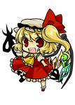  :d ascot blonde_hair bow chibi flandre_scarlet full_body hair_bow hat looking_at_viewer mary_janes open_mouth red_eyes shoes side_ponytail smile socha solo touhou transparent_background wings 