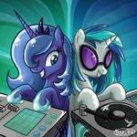  awesome blue_hair dj dj_pon3 dj_table don_ko equine eyewear female feral friendship_is_magic green_eyes hair horn horns horse mammal my_little_pony pony princess_luna_(mlp) sunglasses two_tone_hair unicorn vinyl_scratch_(mlp) 