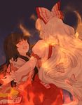  bad_id bad_pixiv_id bow chiri_(o9o9) fire from_behind fujiwara_no_mokou hair_bow houraisan_kaguya long_sleeves multiple_girls touhou 