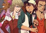  anger_vein antonio_lopez bad_id bad_pixiv_id barnaby_brooks_jr blonde_hair brown_eyes brown_hair cabbie_hat chest_hair dark_skin dark_skinned_male earrings facial_hair fingernails fur_trim glasses green_eyes hat jacket jewelry kaburagi_t_kotetsu lipstick makeup male_focus multiple_boys nathan_seymour necktie pink_eyes pink_hair red_hair red_jacket shaded_face stubble tei03 tiger_&amp;_bunny v-neck vest watch wristwatch 