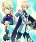  armor blonde_hair blue_eyes flynn_scifo genderswap genderswap_(mtf) maka_(morphine) open_mouth shield sword tales_of_(series) tales_of_vesperia weapon 