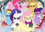  band blue_fur clever drmeloche drums equine female feral fluttershy_(mlp) friendship_is_magic fur group guitar horn horse instruments keyboard mammal microphone musical_instrument my_little_pony pegasus pink_fur pinkie_pie_(mlp) pony rainbow_dash_(mlp) rarity_(mlp) twilight_sparkle_(mlp) unicorn wings 