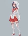  adapted_costume detached_sleeves hood japanese_clothes nontraditional_miko original sandals school_uniform solo thighhighs weno zettai_ryouiki 