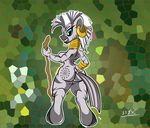  anthrofied breasts butt ear_piercing earring equine female friendship_is_magic jewelry looking_back mammal my_little_pony nude piercing polearm side_boob solo staff tail unknown_artist zebra zecora_(mlp) 