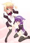  animal_ears arisa_bannings blush cat_ears lyrical_nanoha mahou_shoujo_lyrical_nanoha multiple_girls saki_chisuzu thighhighs tsukimura_suzuka yuri 