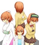  ahoge black_cat bow bowtie brown_eyes brown_hair cat dress everyone goggles goggles_on_head green_eyes i.u.y last_order misaka_imouto misaka_mikoto misaka_worst multiple_girls siblings sisters smile to_aru_kagaku_no_railgun to_aru_majutsu_no_index uniform vietnamese_dress 