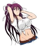  belt breasts hair_ribbon kanzaki_kaori kenji_t1710 large_breasts long_hair midriff navel ponytail purple_eyes purple_hair ribbon solo to_aru_majutsu_no_index 