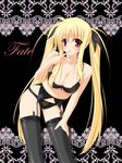  amicis blonde_hair blush bra breasts cleavage fate_testarossa garter_belt large_breasts lingerie long_hair lyrical_nanoha mahou_shoujo_lyrical_nanoha_strikers panties red_eyes solo thighhighs twintails underwear underwear_only 