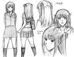  arms_behind bag kneehighs long_hair monochrome moriya_naoki onosaka_akane sketch solo translation_request work_in_progress 