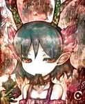  antlers bad_id bad_pixiv_id bare_shoulders c_(control) choker eating hair_ornament head_wings horns koohee money mouth_hold number q_(control) red_eyes short_hair solo 