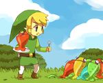  artist_name black_eyes blonde_hair chuchu_(the_legend_of_zelda) cloud day eating food food_on_face grass kiru link outdoors plate pointy_ears sky spoon tears the_legend_of_zelda the_legend_of_zelda:_the_wind_waker toon_link trembling 