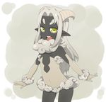  animal_ears black_skin flat_chest goat_eyes grey_hair horns long_hair monster_girl navel original outstretched_arms sheep_ears sheep_girl sheep_horns smile solo spread_arms teeth tongue toudori wool yellow_eyes 