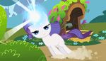  annoyed bushes cute drag equine female fence feral friendship_is_magic give_up hills horn horns horse magic mammal my_little_pony outside rarity rarity_(mlp) shine solo tree unicorn unknown_artist wood 