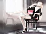  1boy barefoot blonde_hair blue_eyes chair crossdress crossdressing eating ebba food high_heels highres ice_cream long_hair male male_focus maraich_juschenfe off_shoulder open_clothes open_mouth open_shirt patalliro! shirt shoes shorts sitting solo trap 