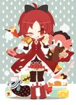  :q black_legwear boots candy charlotte_(madoka_magica) cheese cupcake doughnut food ice_cream juice lollipop long_hair magical_girl mahou_shoujo_madoka_magica one_eye_closed pie ponytail pyotr_(madoka_magica) rain red_eyes red_hair sakura_kyouko sweets thighhighs tongue tongue_out 