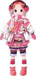  barasui boots coat decora earmuffs full_body fur_trim gloves ichigo_mashimaro knee_boots looking_at_viewer matsuoka_miu orange_hair pink pink_footwear pink_gloves pom_pom_(clothes) poncho red_eyes short_hair solo standing transparent_background winter_clothes winter_coat 