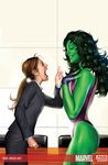  brown_hair eyes_closed fingerless_gloves green_hair green_skin marvel open_mouth she_hulk shehulk super_heroine superheroine yell 