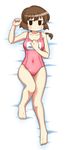  alternate_color_school_swimsuit barefoot braid brown_hair collarbone dakimakura full_body goriate highres ichijou jitome long_hair lying one-piece_swimsuit pani_poni_dash! pink_swimsuit school_swimsuit solo swimsuit 