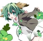  :3 alternate_color animal_ears aqua_eyes clover fang flower green_eyes green_hair kasodani_kyouko open_mouth short_hair solo tomatomato_(tomato_kanzume) touhou 