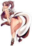  :p ass bare_shoulders brown_eyes brown_hair fatal_fury long_hair looking_back pelvic_curtain ponytail revealing_clothes saruanu shiranui_mai simple_background solo the_king_of_fighters tongue tongue_out 