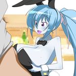  animal_ears aoi_(gegege_no_kitarou) bare_shoulders blue_hair blue_skin blush bow bowtie breasts bunny_ears bunny_girl bunny_tail bunnysuit cleavage detached_collar gegege_no_kitarou highres huge_breasts large_breasts makarou open_mouth paizuri penis ponytail purple_eyes smile sweat tail touei wrist_cuffs yuki_onna yuki_onna_(gegege_no_kitarou) 