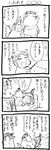  1girl 4koma :&lt; =_= annoyed arms_up closed_mouth comic gloom_(expression) greyscale inoue_jun'ichi keuma lying monochrome navel no_mouth no_nose on_stomach open_mouth original outstretched_arms sitting sketch standing translated triangle_mouth v-shaped_eyebrows yue_(chinese_wife_diary) 