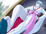  1girl aoi_(gegege_no_kitarou) barefoot blue_eyes blue_hair breasts feet footjob gegege_no_kitarou glamour_works huge_breasts monster_girl smile solo touei yuki_onna yuki_onna_(gegege_no_kitarou) 