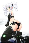  ass black_sister blush boots butt_crack choujigen_game_neptune_mk2 chouzetsu_yarou drill_hair flat_chest gloves green_eyes kneeling looking_back neptune_(series) solo thighhighs twin_drills white_background white_hair 