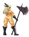  amazon_(dragon's_crown) armlet ass bad_id bad_pixiv_id bikini blonde_hair boots breasts dragon's_crown feathers full_body gloves halberd large_breasts long_hair lowres muscle panties pixel_art polearm solo swimsuit tattoo thick_thighs thighs thong thong_bikini transparent_background underwear weapon yumura_kino 