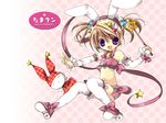  animal_ears bad_id bad_pixiv_id brown_hair bunny_ears doki_doki!_tama-tan earrings hair_ornament hairclip jewelry koge_donbo magical_girl purple_eyes solo tama-tan thighhighs twintails wallpaper wand zettai_ryouiki 