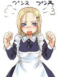 angry apron blonde blue_eyes blush dress hairclip maid open_mouth sketch sody 