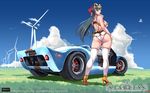  animal_ears ass back breasts car cloud curvy day fake_animal_ears ford_gt40 from_behind green_hair ground_vehicle high_heels highres large_breasts long_hair mamiya_marika motor_vehicle outdoors sei_shoujo shoes sideboob sky solo starless thighhighs wallpaper widescreen wind_turbine windmill 