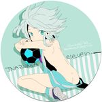  ass back bad_id bad_pixiv_id black_soccer_ball blue_eyes butt_crack hinabu inazuma_eleven inazuma_eleven_(series) male_focus shirtless solo suzuno_fuusuke white_hair 