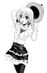  alternate_costume contemporary greyscale kirisaki_byakko monochrome moriya_suwako solo thighhighs touhou 