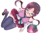  bare_shoulders between_breasts blue_eyes breasts brown_hair cleavage evangelion:_2.0_you_can_(not)_advance from_above glasses hairband helmet kasai_shin large_breasts legs looking_up makinami_mari_illustrious necktie neon_genesis_evangelion off_shoulder panties plaid plaid_skirt rebuild_of_evangelion red_hair school_uniform shoe_dangle skirt solo thighhighs twintails underwear undressing 