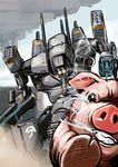 gravity_gun mecha no_humans pig power_armor rocket_launcher science_fiction weapon yonekura_(bakuzen) 
