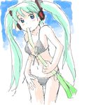  awatake_takahiro bikini blush green_hair hatsune_miku leek spring_onion swimsuit twintails vocaloid 