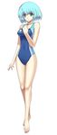  :o alternate_costume arm_at_side atelier_(series) bangs barefoot blue_eyes blue_hair blue_swimsuit breasts clenched_hand collarbone competition_swimsuit covered_navel cross_edge emblem eyebrows_visible_through_hair feet full_body hand_on_own_chest hand_up hips impossible_clothes impossible_swimsuit legs legs_together looking_at_viewer mana_khemia_(series) mana_khemia_2 medium_breasts nakamura_tatsunori official_art one-piece_swimsuit parted_lips short_hair simple_background skin_tight solo standing swimsuit wuim_(mana_khemia) 