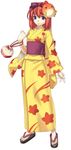  :3 alternate_costume back bag blue_eyes bow cross_edge feet full_body hair_bow hair_ornament hirano_katsuyuki japanese_clothes kimono meu_(spectral_souls) obi official_art orange_hair sandals sash short_hair simple_background smile solo spectral_(series) spectral_souls standing yellow_kimono yukata 