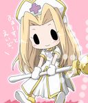  blonde_hair chibi cleric cross empty_eyes gloves long_hair lowres mint_adenade smile staff tales_of_(series) tales_of_phantasia 