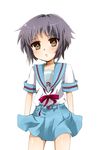  bad_id bad_pixiv_id bangs brown_eyes grey_hair kita_high_school_uniform migu_(migu_room) nagato_yuki school_uniform serafuku short_hair solo suzumiya_haruhi_no_yuuutsu 