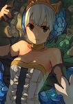  bad_id bad_pixiv_id bare_shoulders breasts brown_eyes choker cleavage crown dress elbow_gloves flower gloves gwendolyn hair_flower hair_ornament light_smile medium_breasts odin_sphere ponkan_8 shade short_hair smile solo strapless strapless_dress upper_body white_hair 