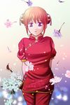  bad_id bad_pixiv_id blue_eyes china_dress chinese_clothes dress flower gintama hair_bun kagura_(gintama) rabimaru_garakutaya red_hair solo 