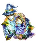  androgynous brown_hair butz_klauser cloak couple earings earrings faris_scherwiz female final_fantasy final_fantasy_v gloves glow glowing green_eyes hat head_scarf jewelry koutoubu male mouth_open occipital open_mouth purple_hair reverse_trap short_hair tomboy witch_hat 