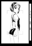  adjusting_clothes adjusting_swimsuit ass competition_swimsuit flat_chest greyscale looking_back monochrome one-piece_swimsuit original solo swimsuit tk4 twintails viewfinder 