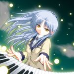  angel_beats! blazer blue_hair highres instrument jacket long_hair mizuki_saeka piano piano_keys school_uniform solo tenshi_(angel_beats!) yellow_eyes 