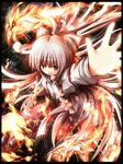  bad_id bad_pixiv_id black_eyes bow fire fujiwara_no_mokou hair_bow hair_ribbon long_hair missile228 ribbon silver_hair solo touhou white_hair 